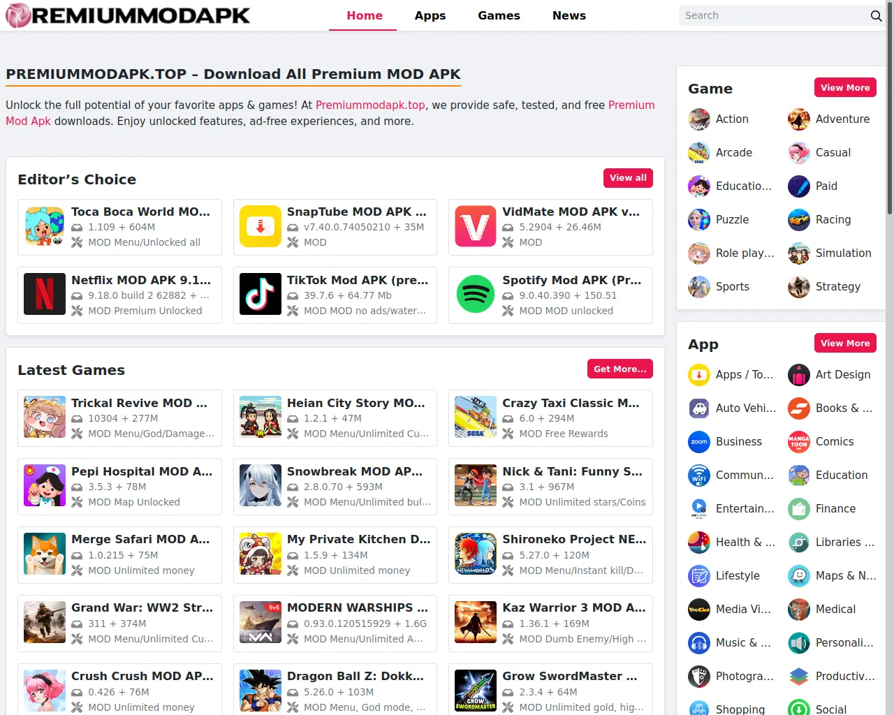 Screenshot of premiummodapk.top