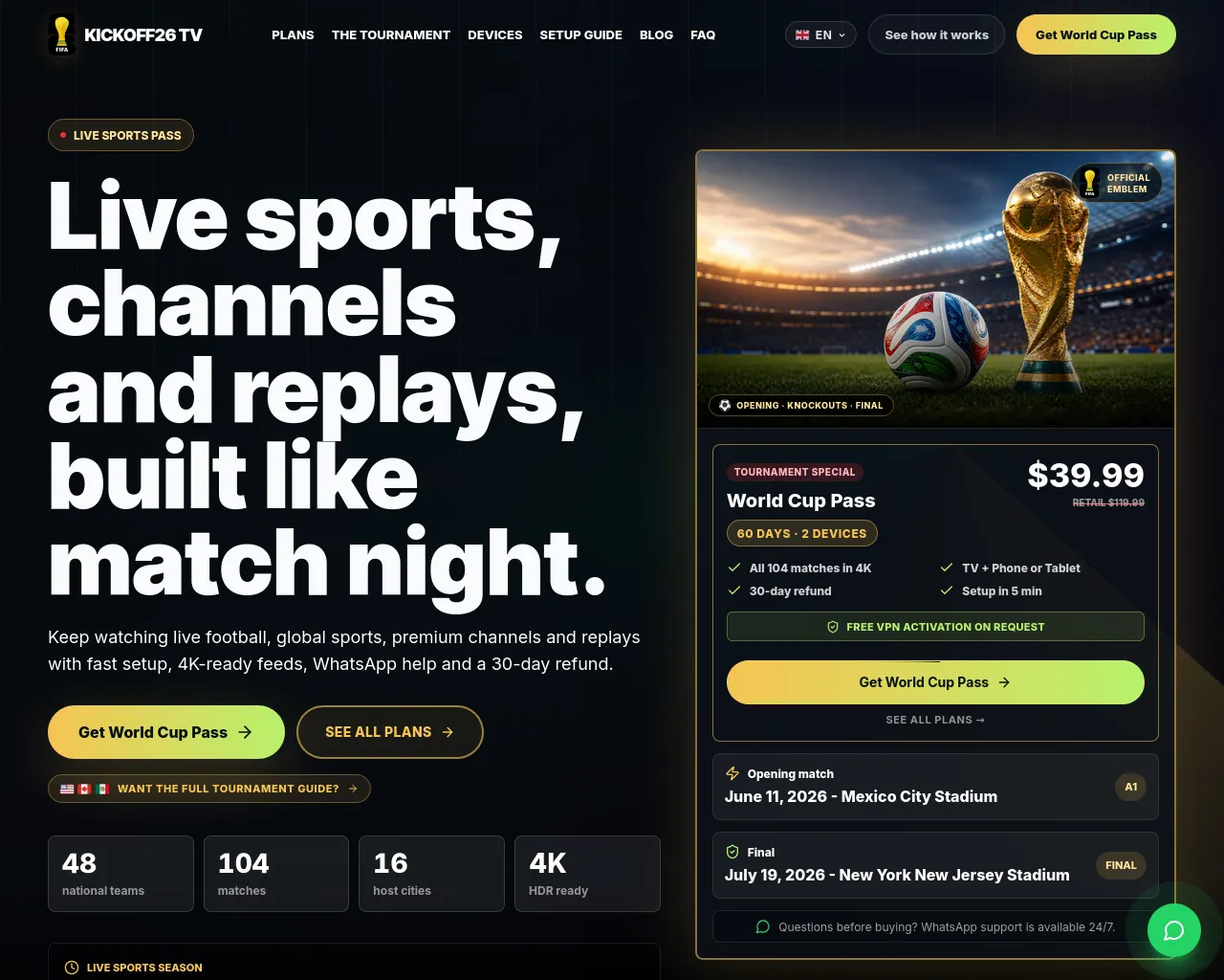 Screenshot of kickofftv26.com