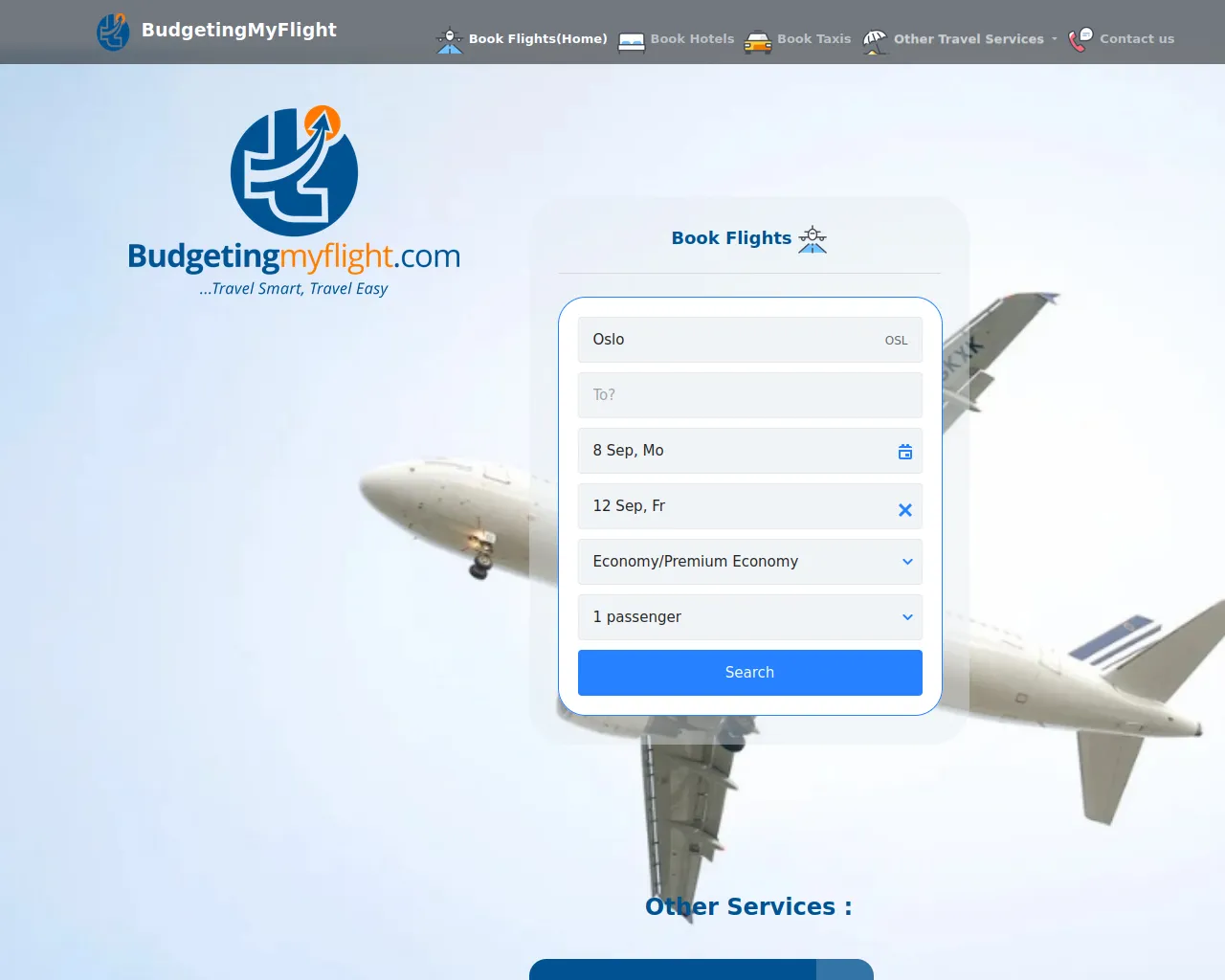 Screenshot of budgetingmyflight.com