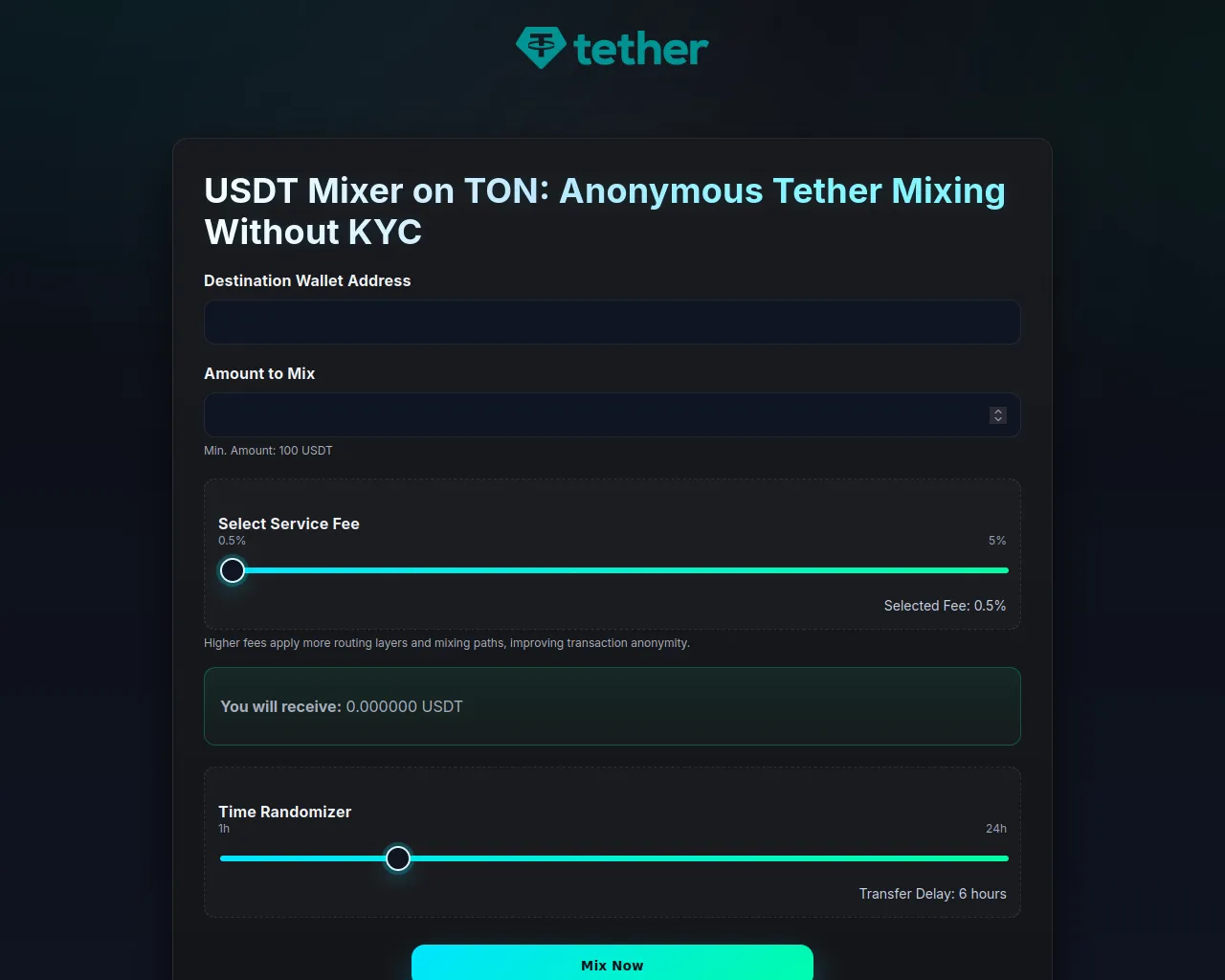 Screenshot of usdt-ton-mixer.su
