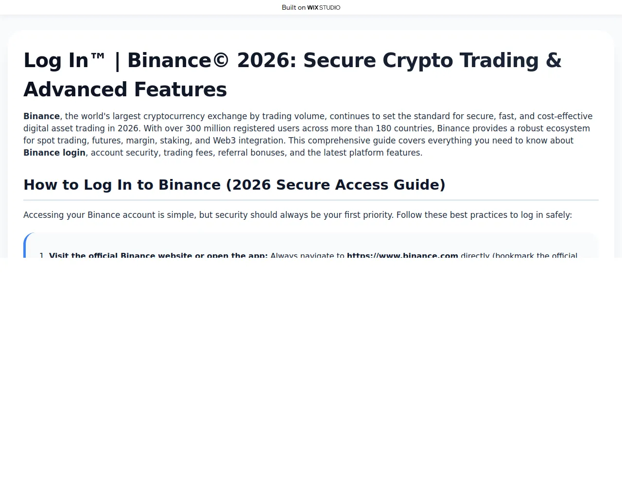 Screenshot of us-binance.wixstudio.com