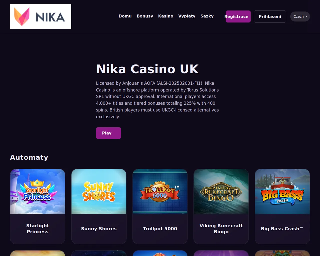 Screenshot of nika-casino-uk.com