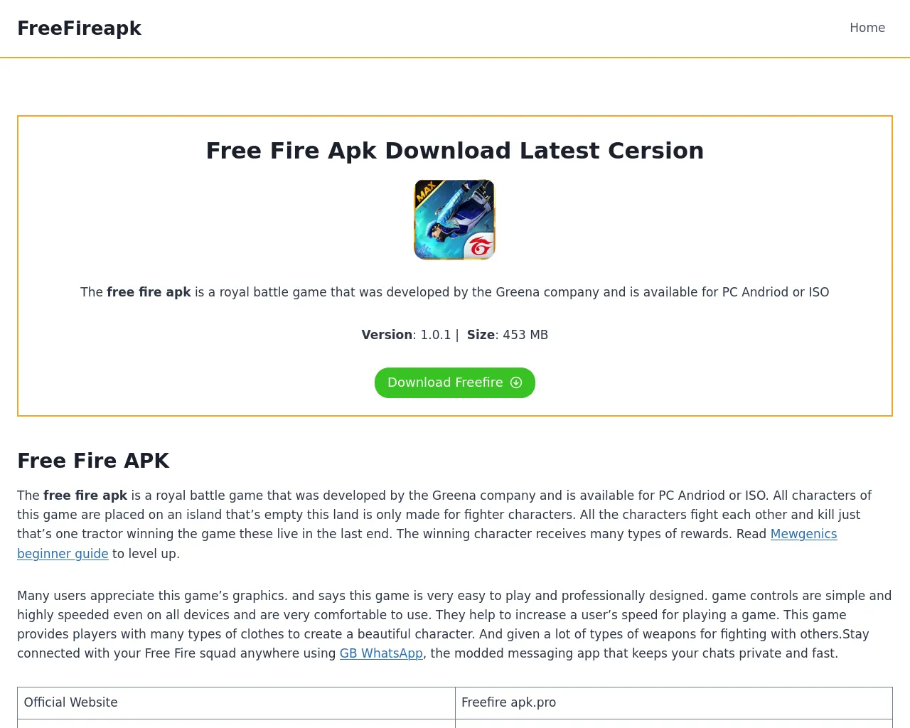 Screenshot of freefireapk.pro