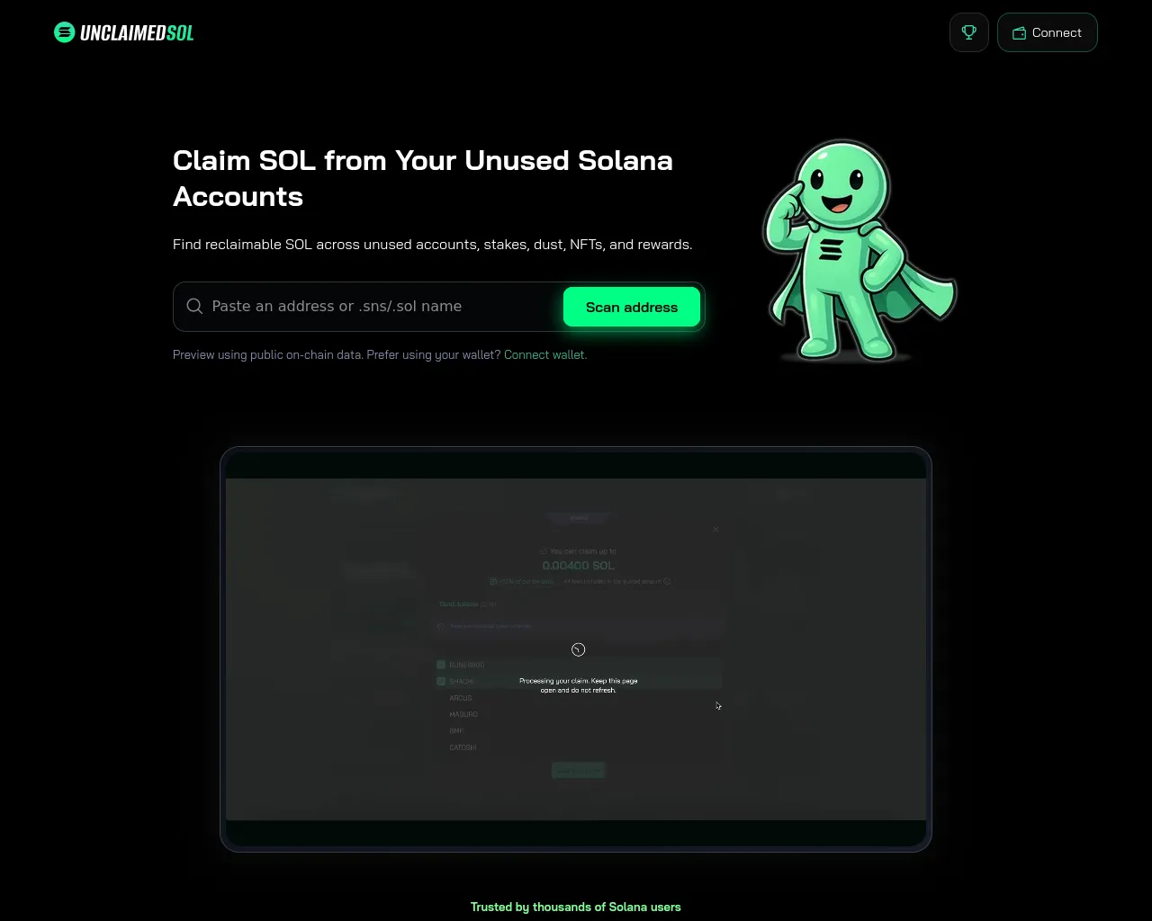 Screenshot of unclaimedsol.live