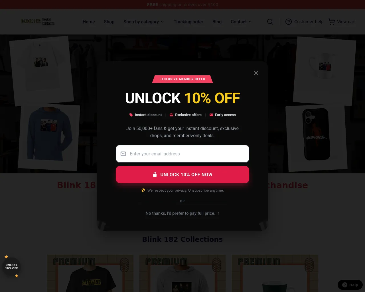 Screenshot of blink182merchandise.shop