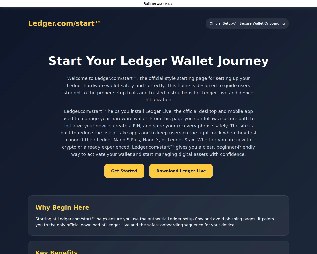 Screenshot of ledgstarted.wixstudio.com