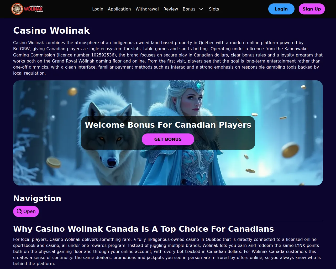 Screenshot of casinowolinak.ca