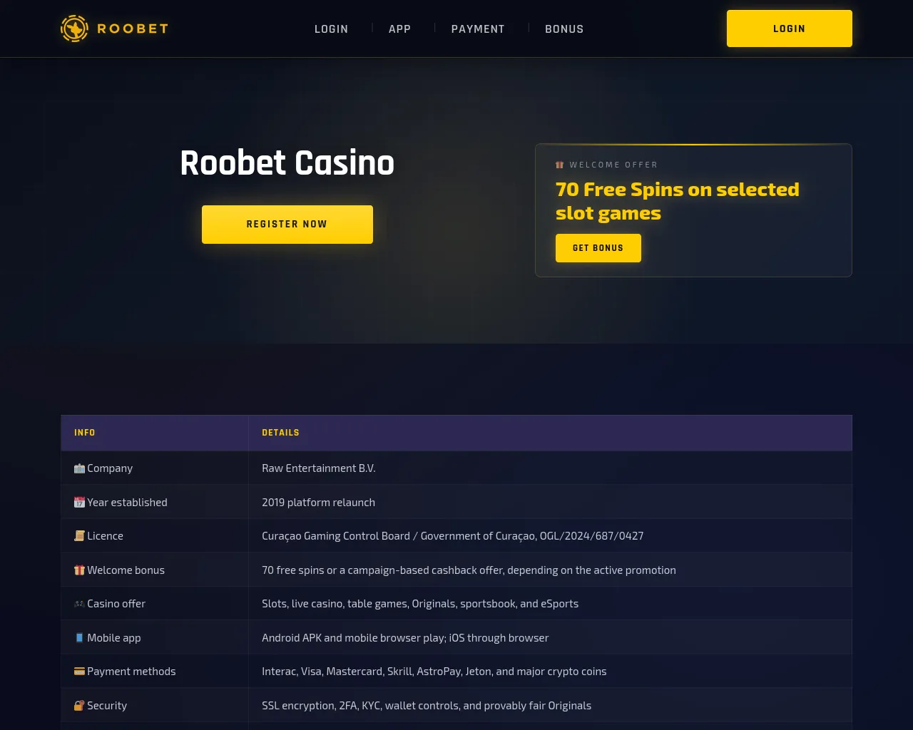 Screenshot of roobetcasinoca.ca