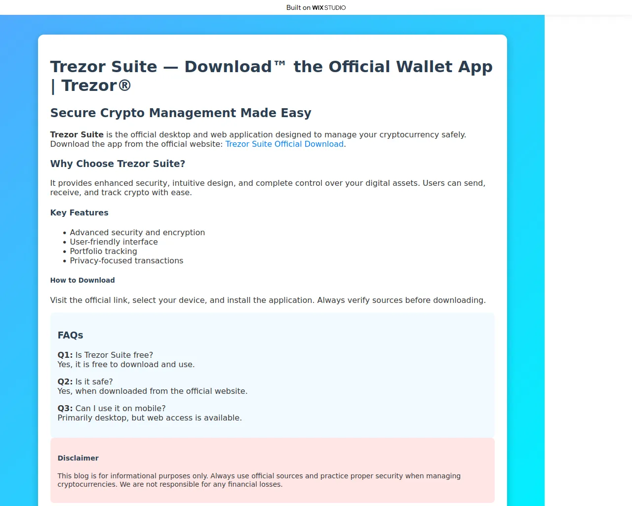 Screenshot of home-trezrsuite.wixstudio.com