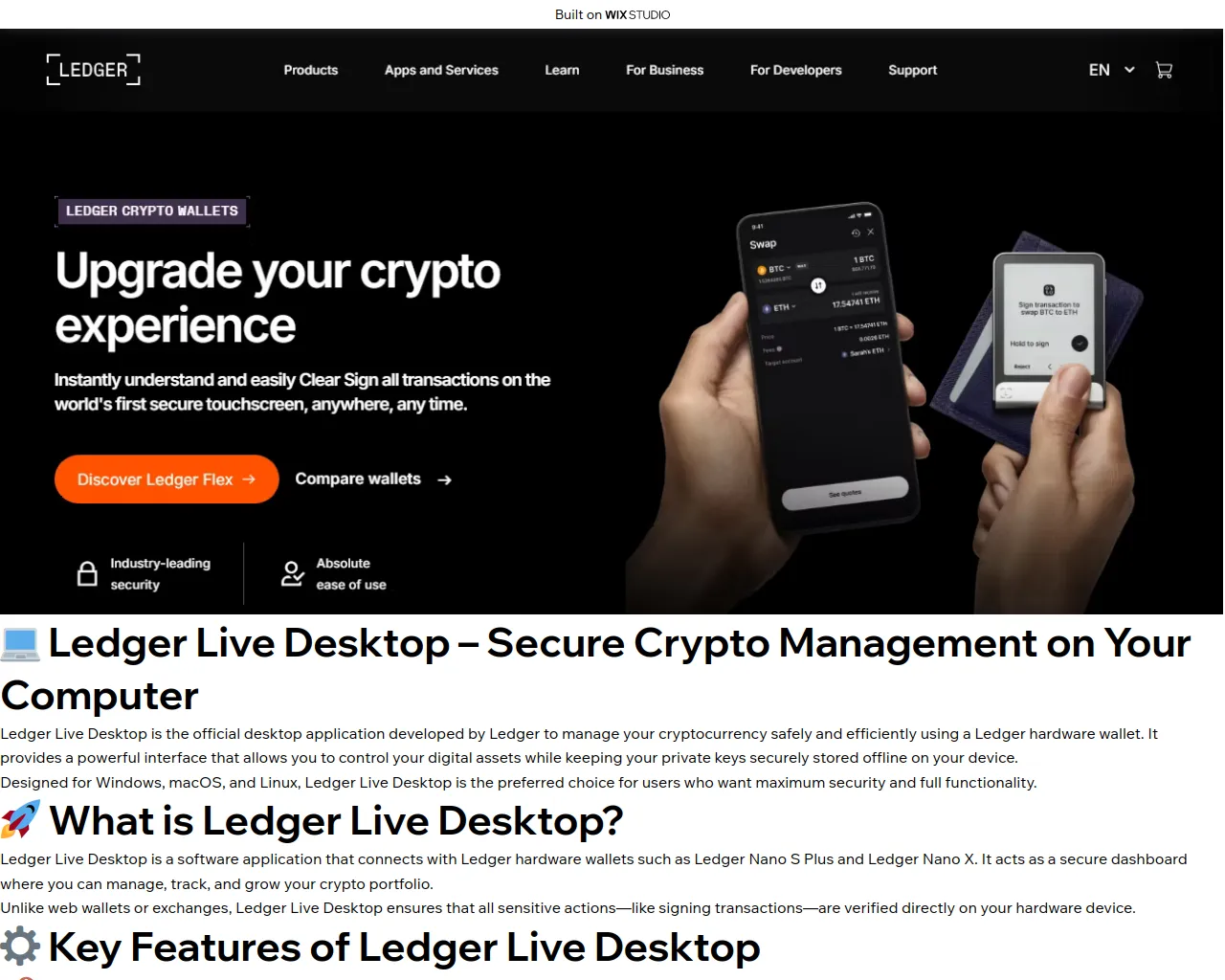 Screenshot of desktop-live-ledgr.wixstudio.com