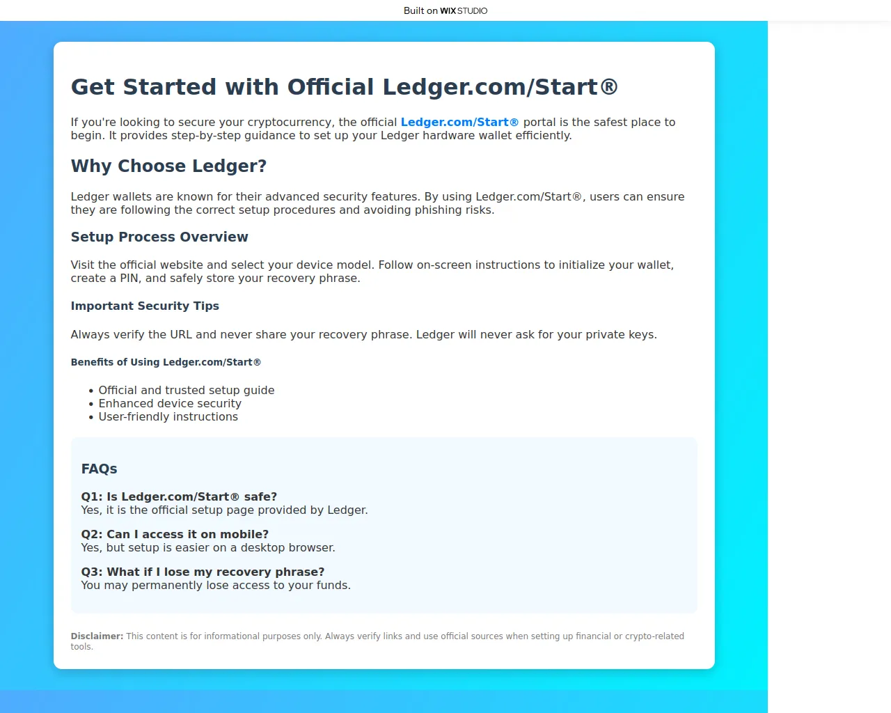 Screenshot of ledgreapp-started.wixstudio.com