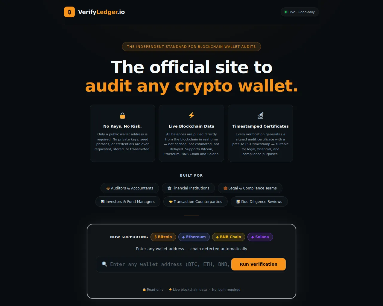 Screenshot of verifyledger.io