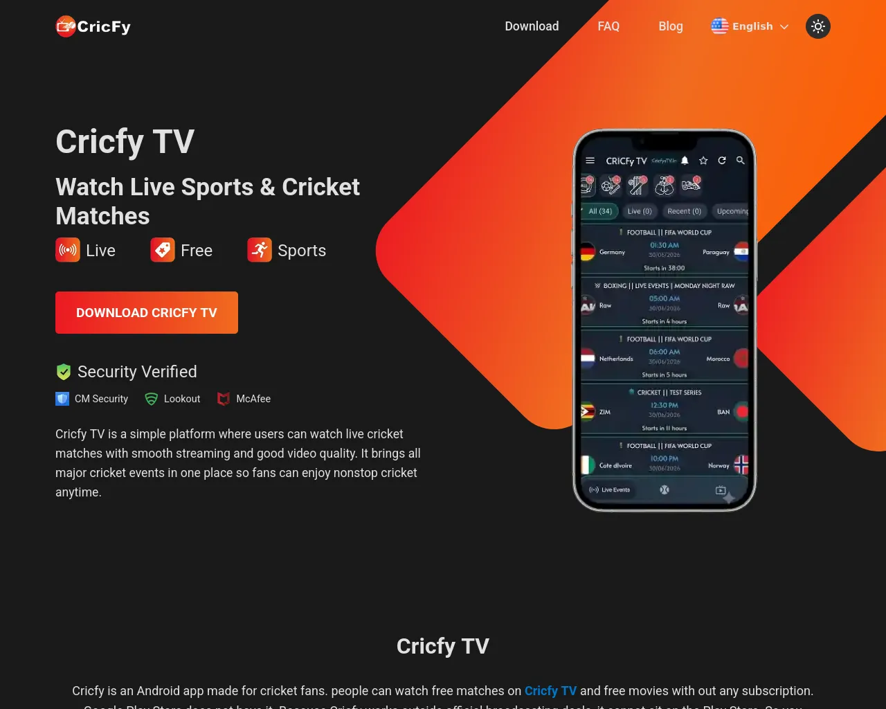 Screenshot of cricfystv.in