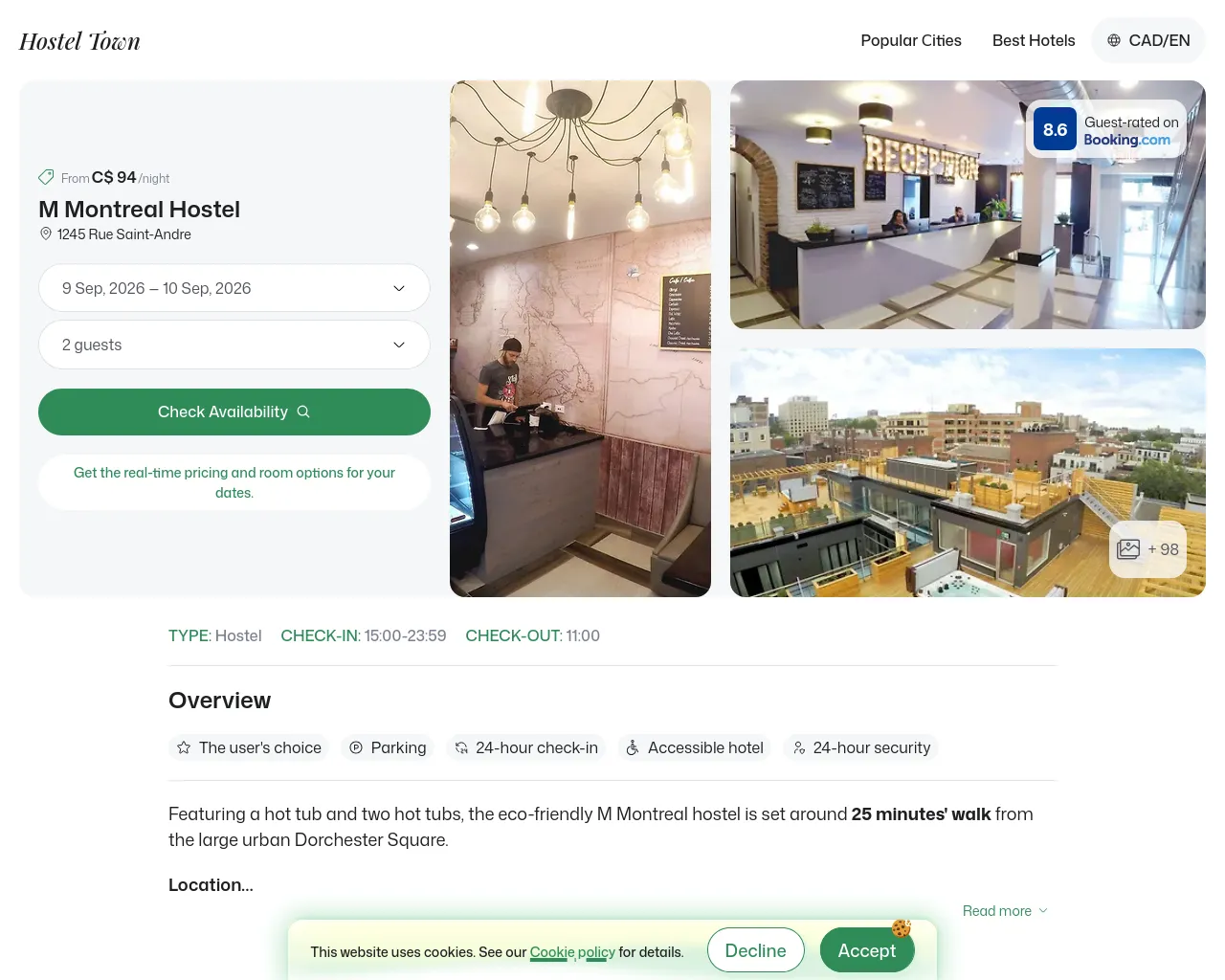 Screenshot of mmontreal.hostel.town
