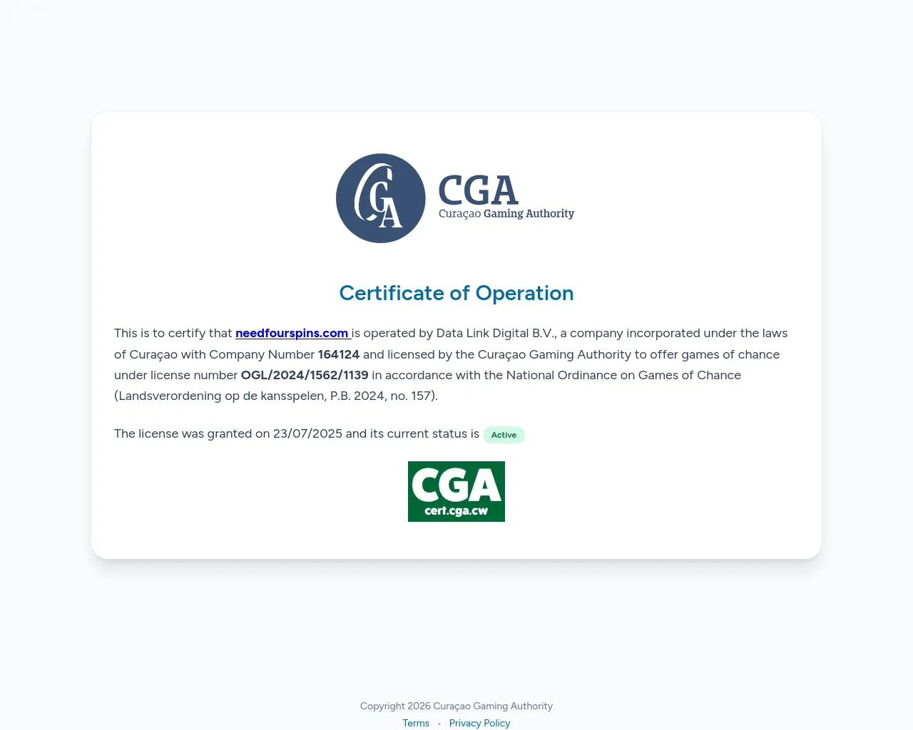 Screenshot of curacao-certificate.org