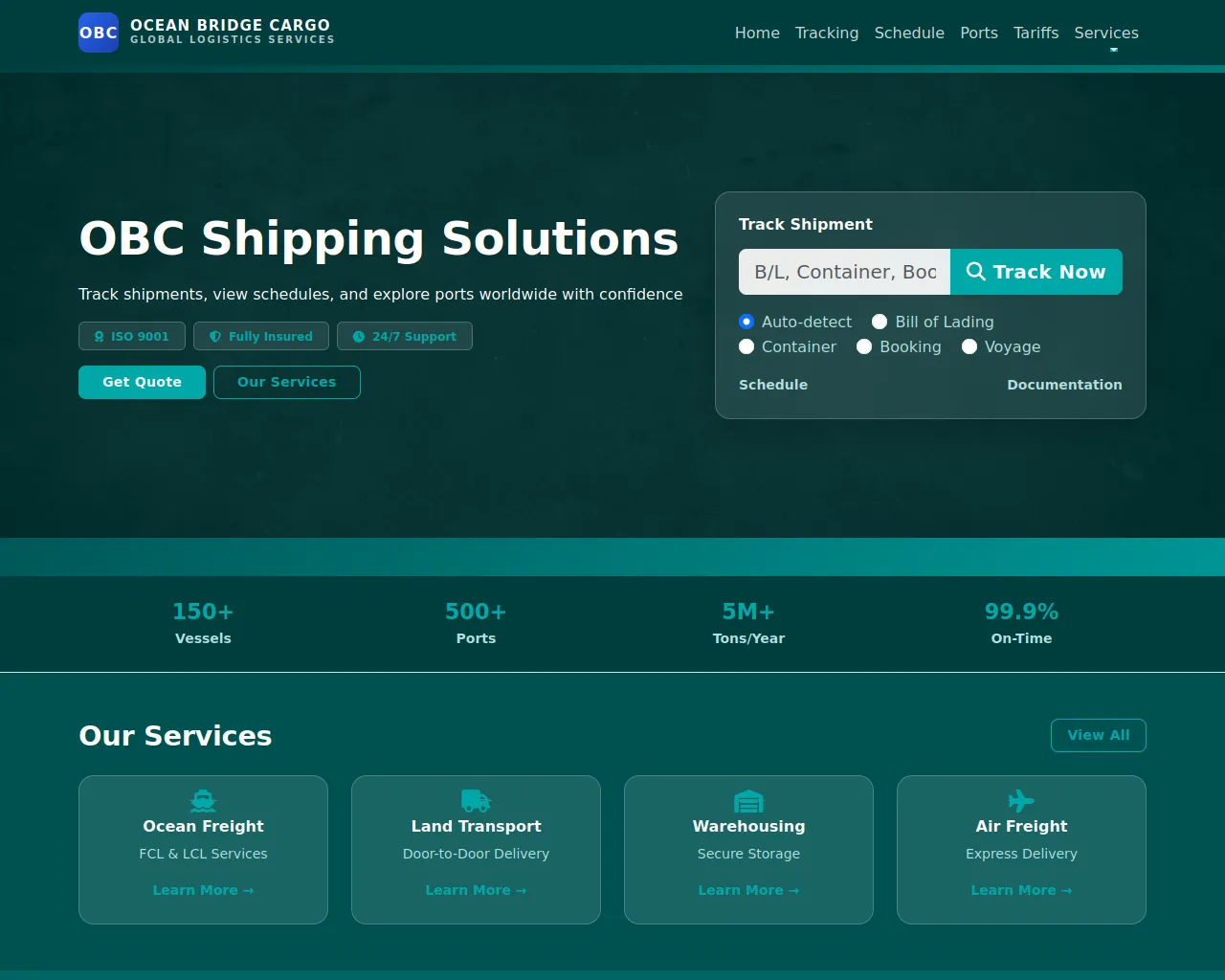 Screenshot of oceanbridgecargo.live