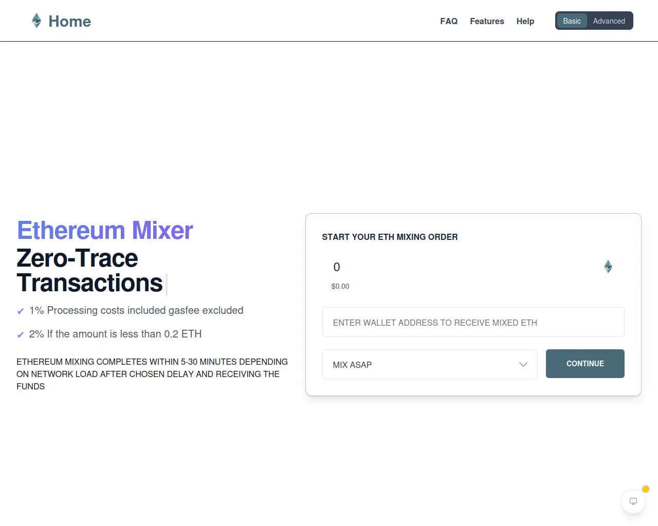 Screenshot of ethereum-mixer.org