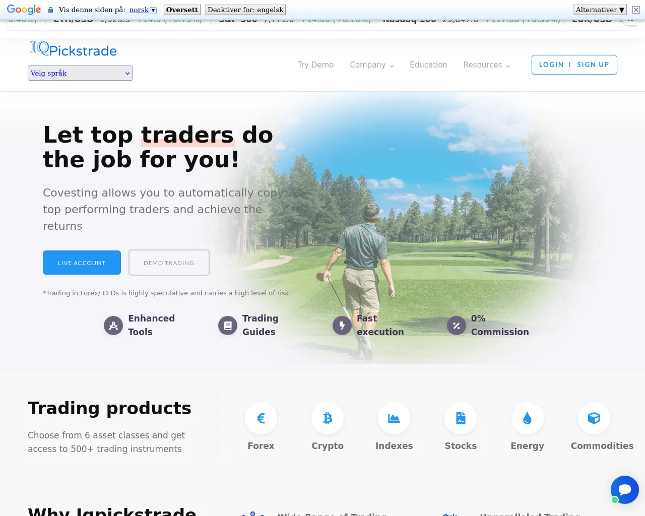 Screenshot of iqpickstrade.trade