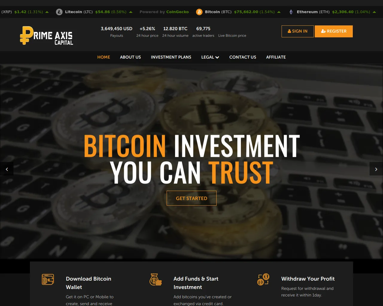 Screenshot of primeaxiscapital.cyou