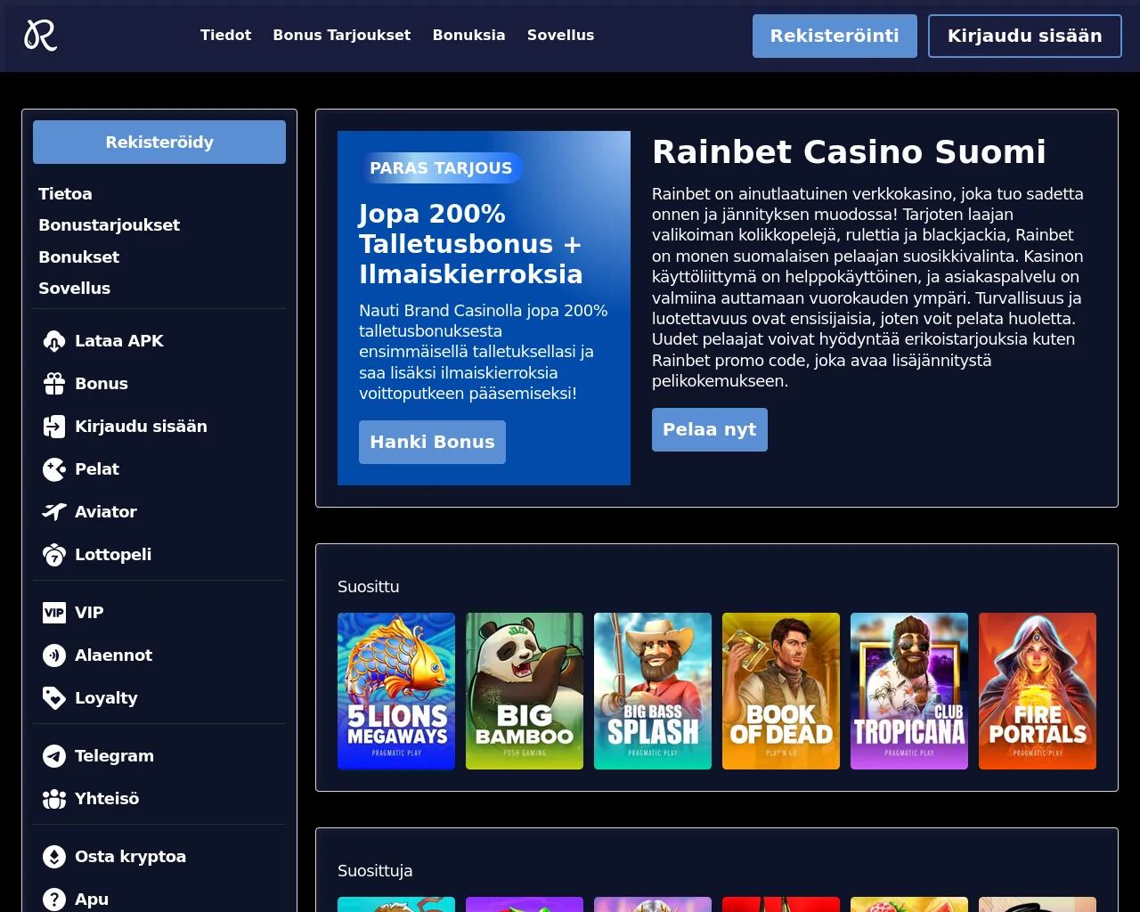 Screenshot of rainbetcasinosuomi.com