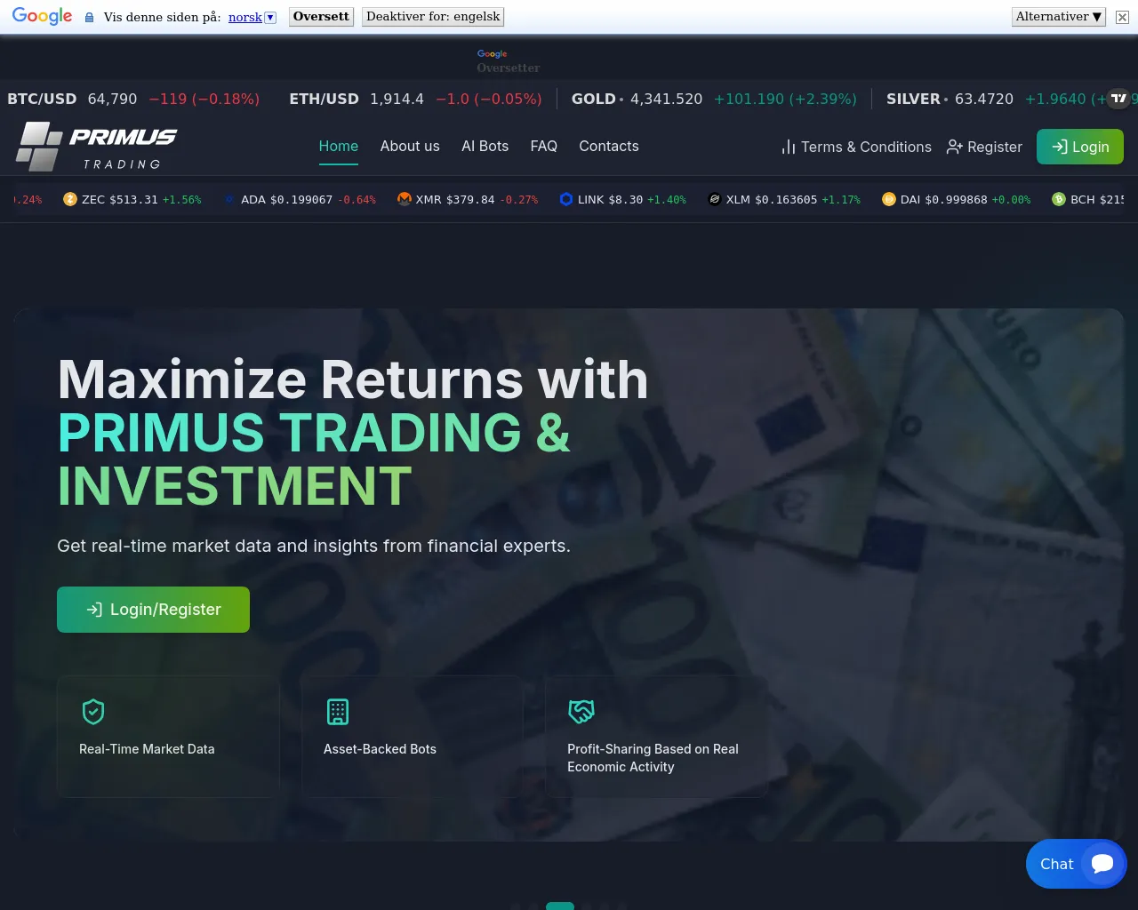 Screenshot of primus-trading.com