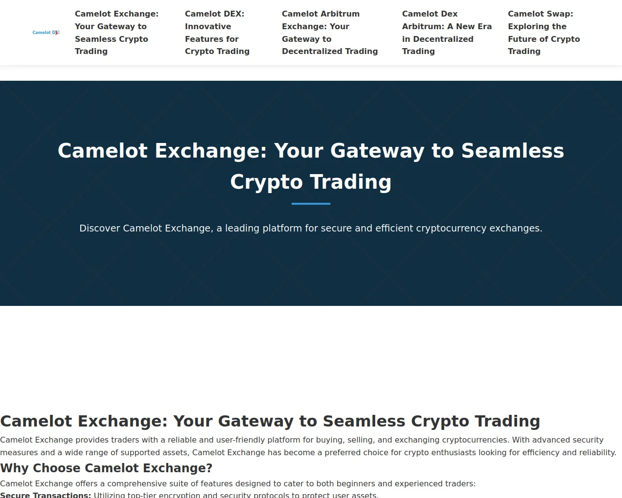 Screenshot of camelot-exchange.net