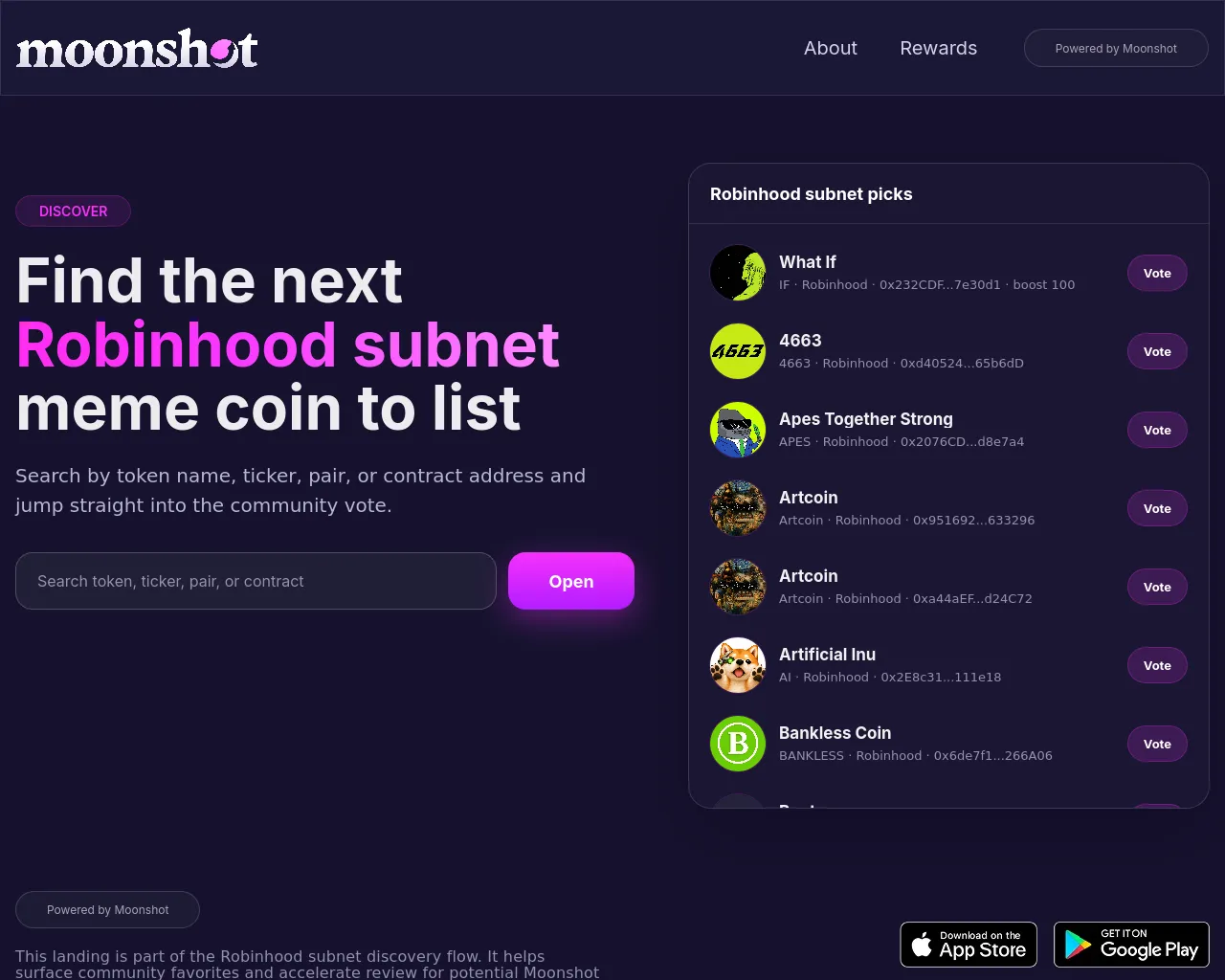 Screenshot of rbhoodvote-moonshot.xyz