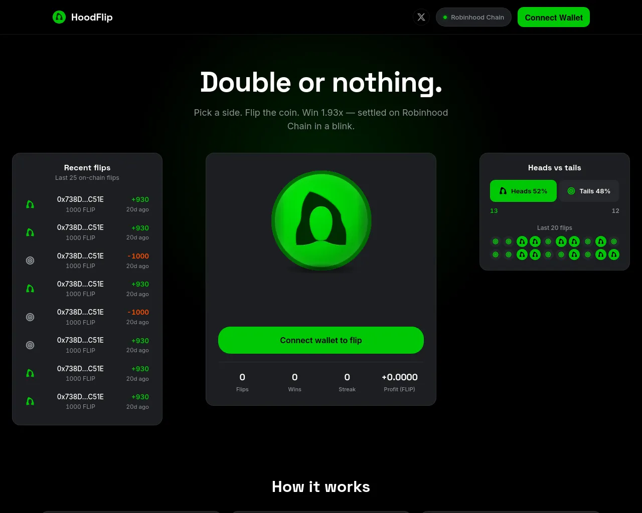 Screenshot of hoodflip.xyz