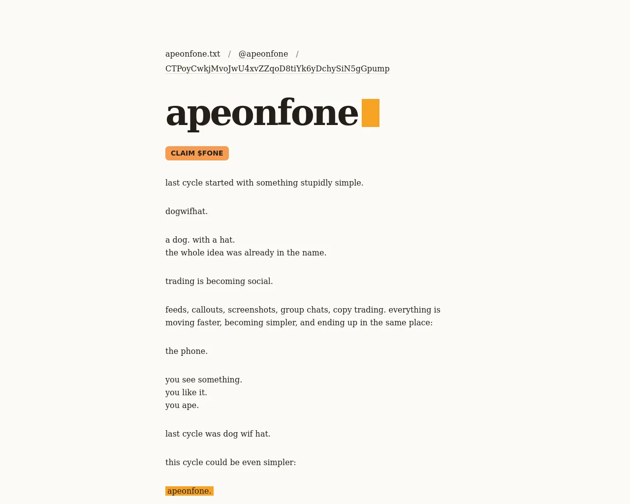 Screenshot of apeonefone.com