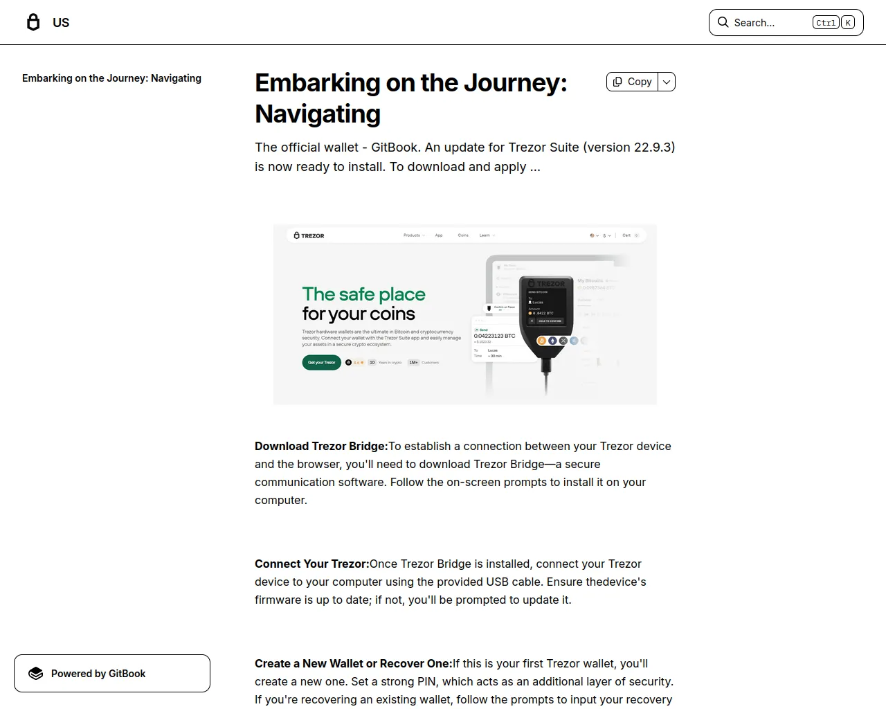 Screenshot of trezortyostart.gitbook.io