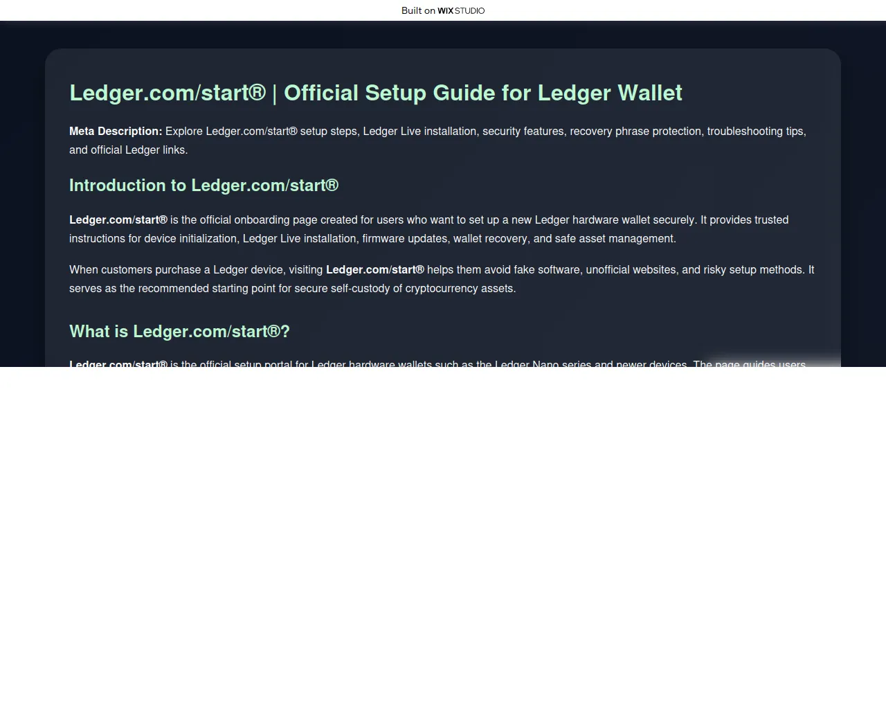 Screenshot of startioenledgr.wixstudio.com