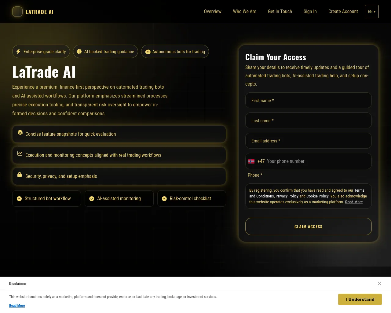 Screenshot of latradeai.click