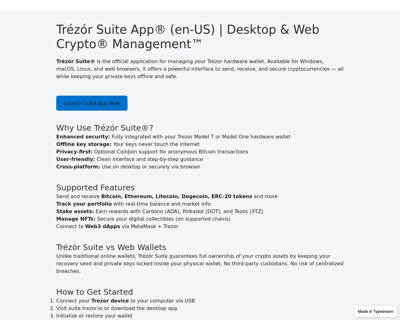 Screenshot of trazor-suite-app-public.typedream.app