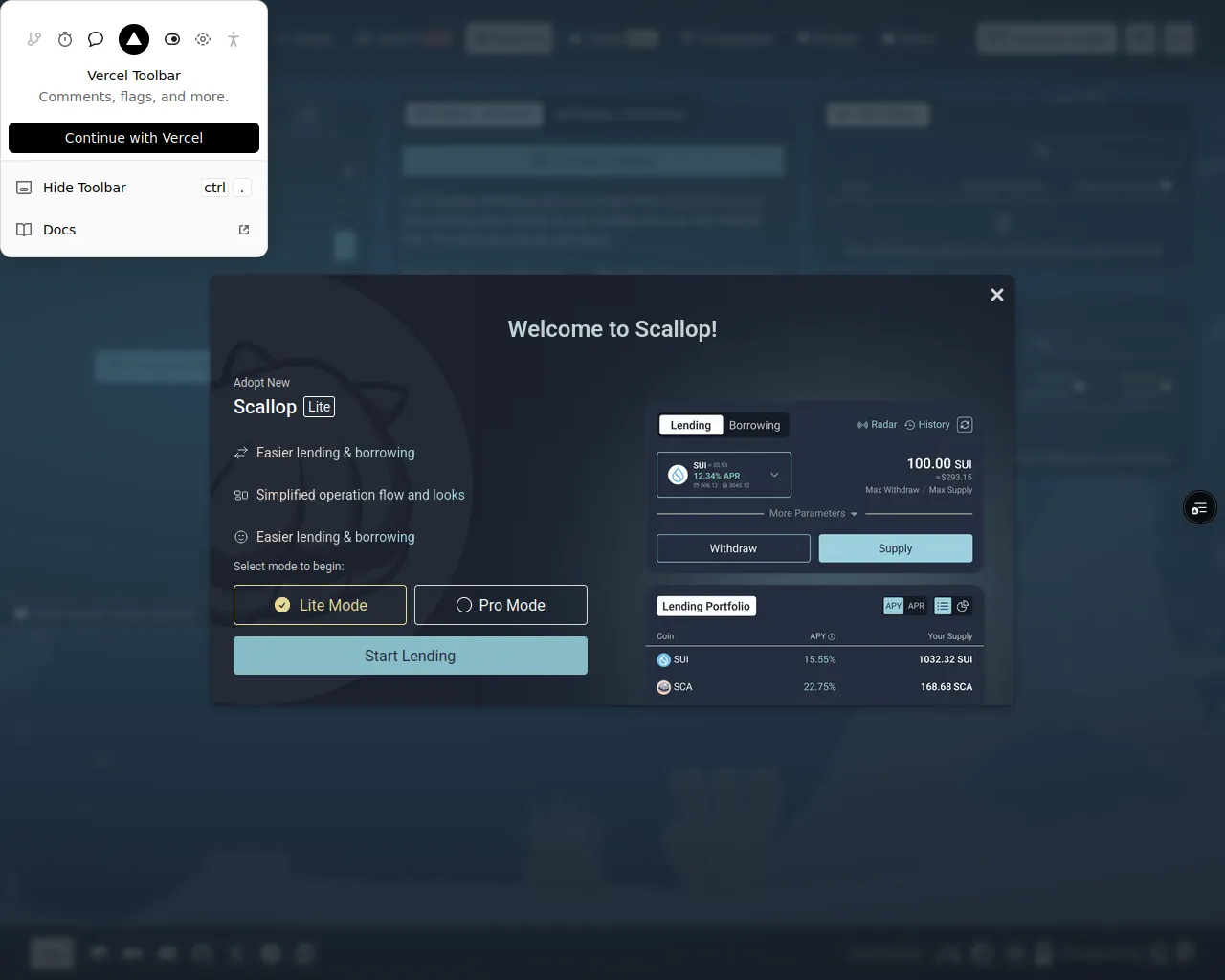 Screenshot of sui-scallop-dapp-eyrfy5vjr-scallop-team.vercel.app