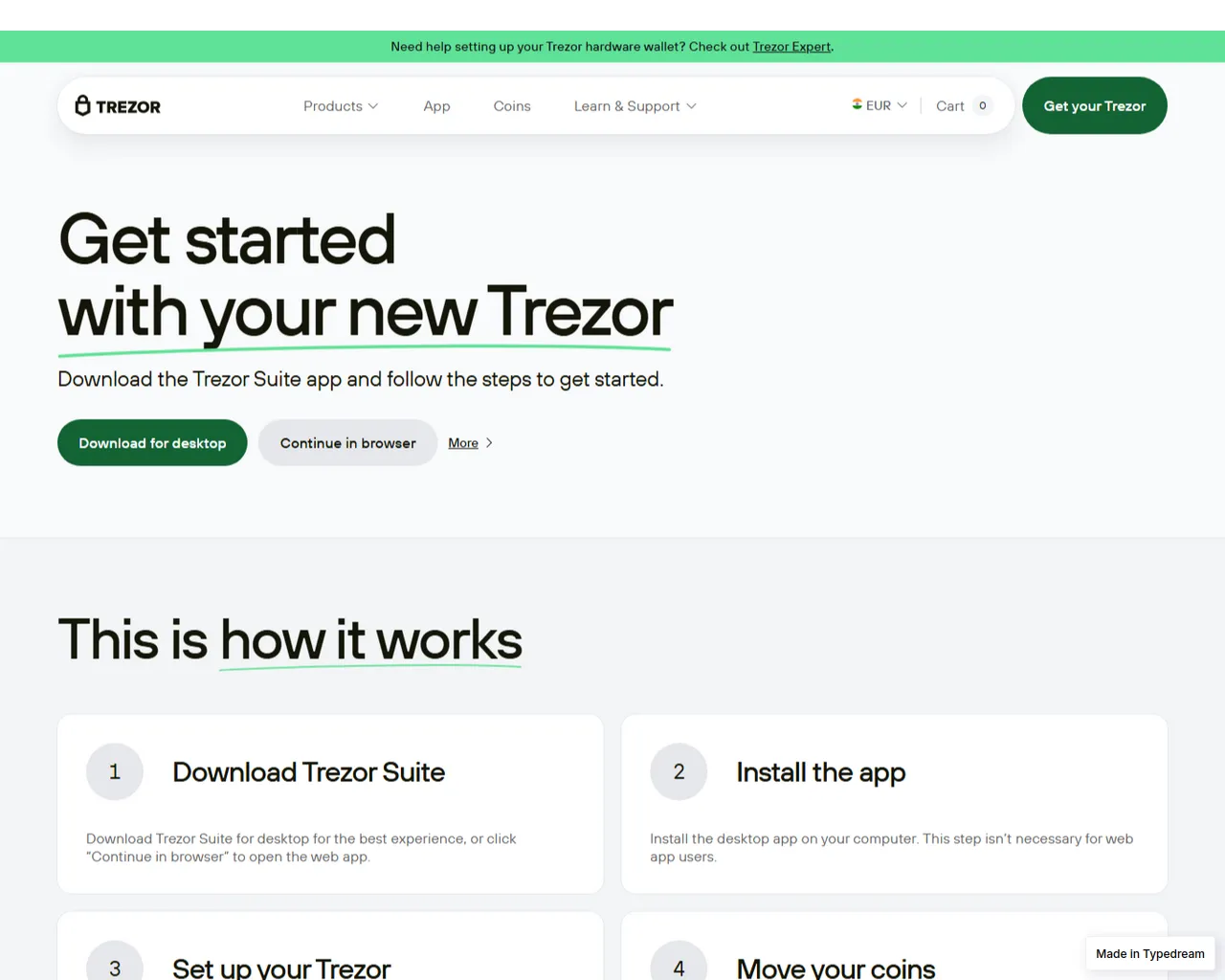 Screenshot of webpage-faq-en-trezr-en.typedream.app
