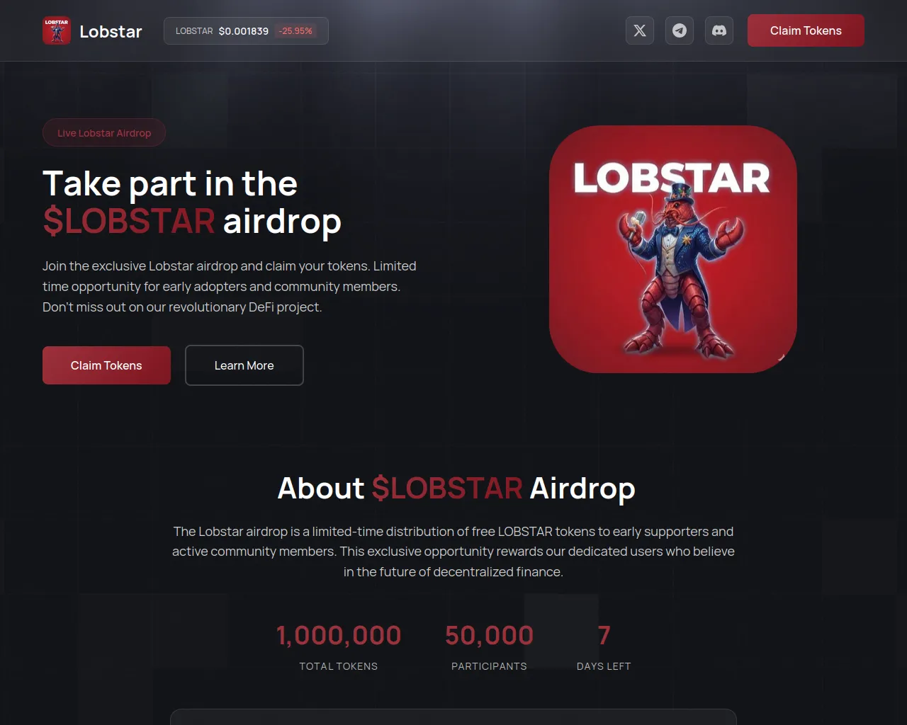 Screenshot of event-lobstar.fun