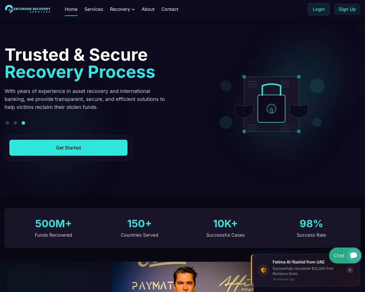 Screenshot of centurionrecoveryservices.com