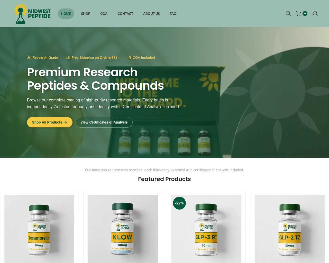 Screenshot of midwest-peptide.com