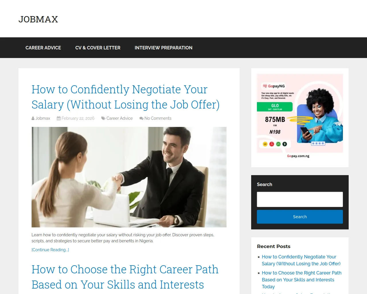 Screenshot of jobmax.name.ng