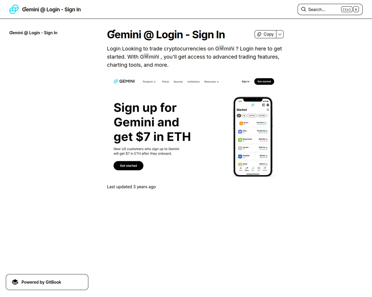 Screenshot of geminiyelogin.gitbook.io