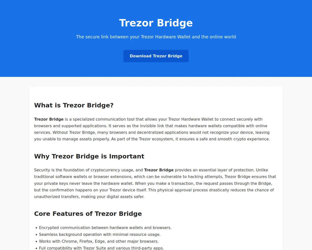 Screenshot of trezo-bridge-home.pages.dev