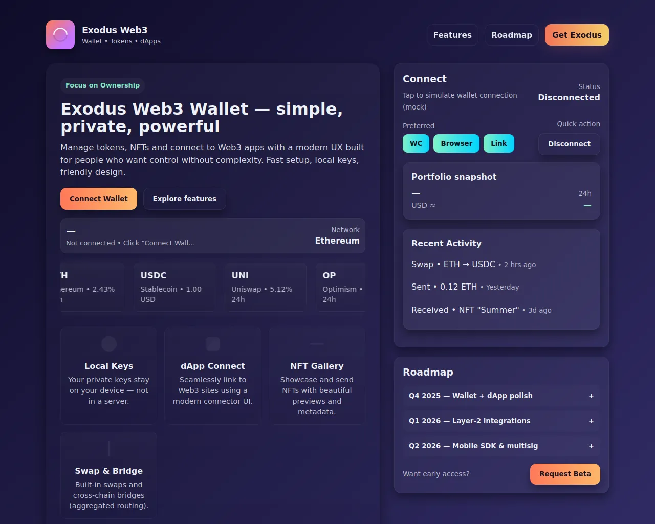 Screenshot of connect-web3-exo.pages.dev