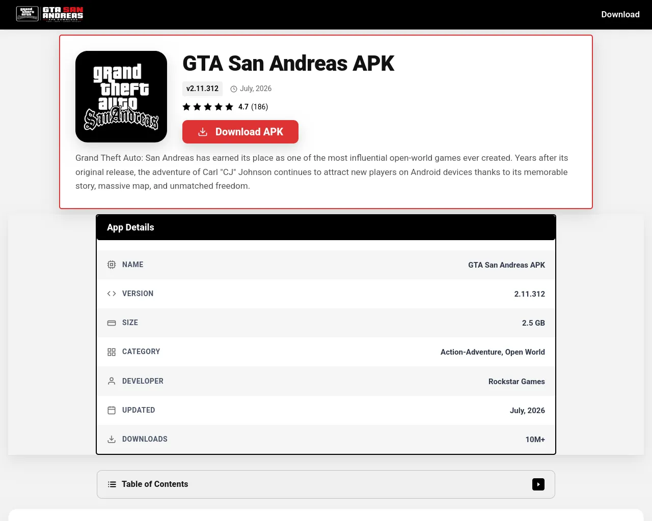 Screenshot of gtasanandreas.app