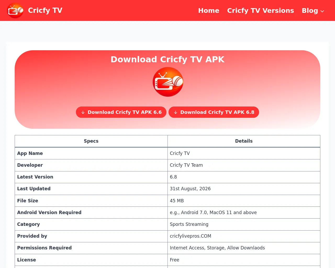 Screenshot of cricfylivepros.com
