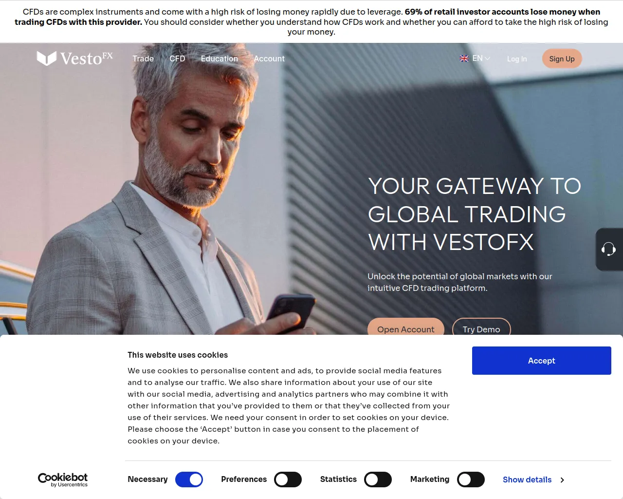 Screenshot of vestofx.com