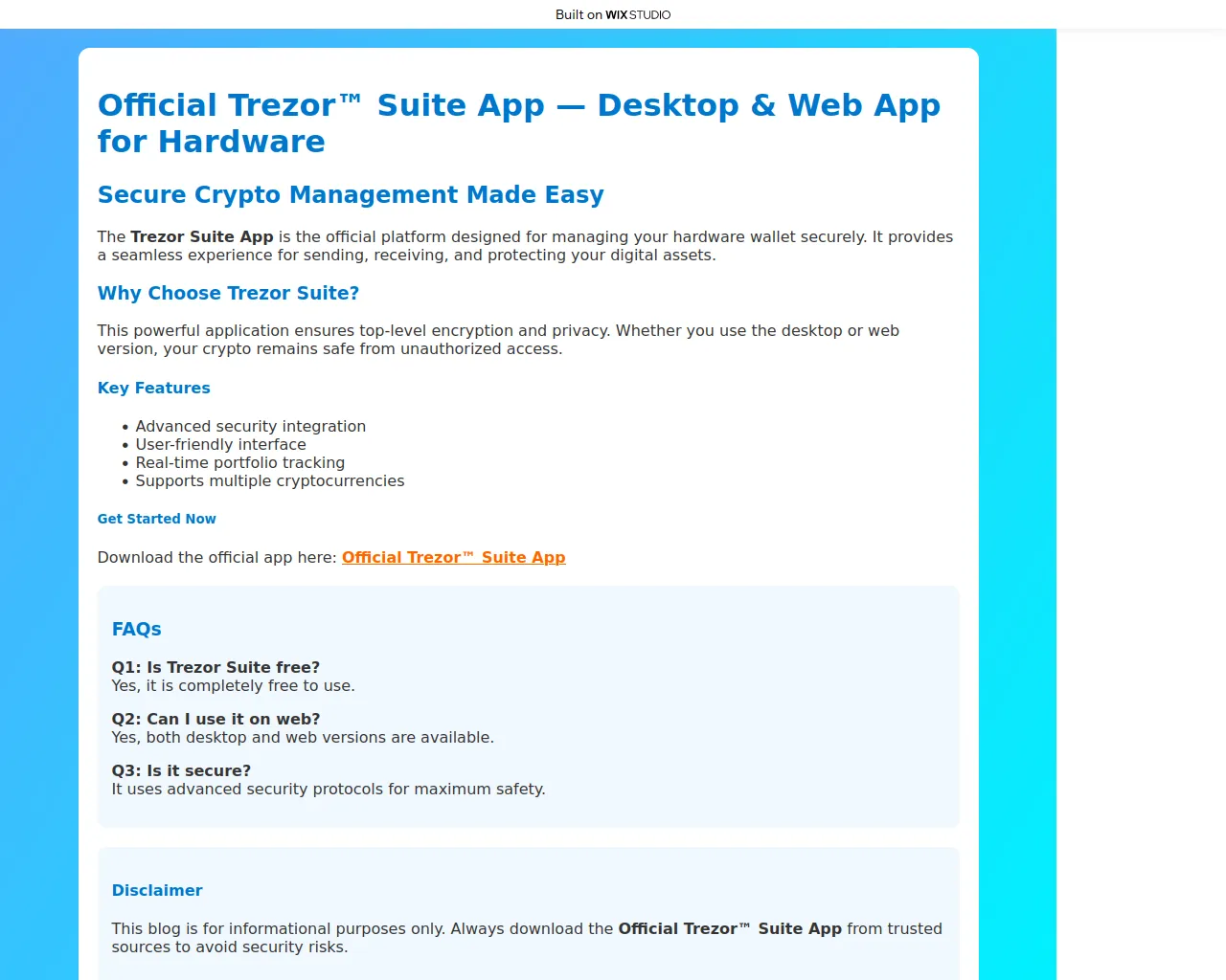Screenshot of trezxo-suiteapp.wixstudio.com