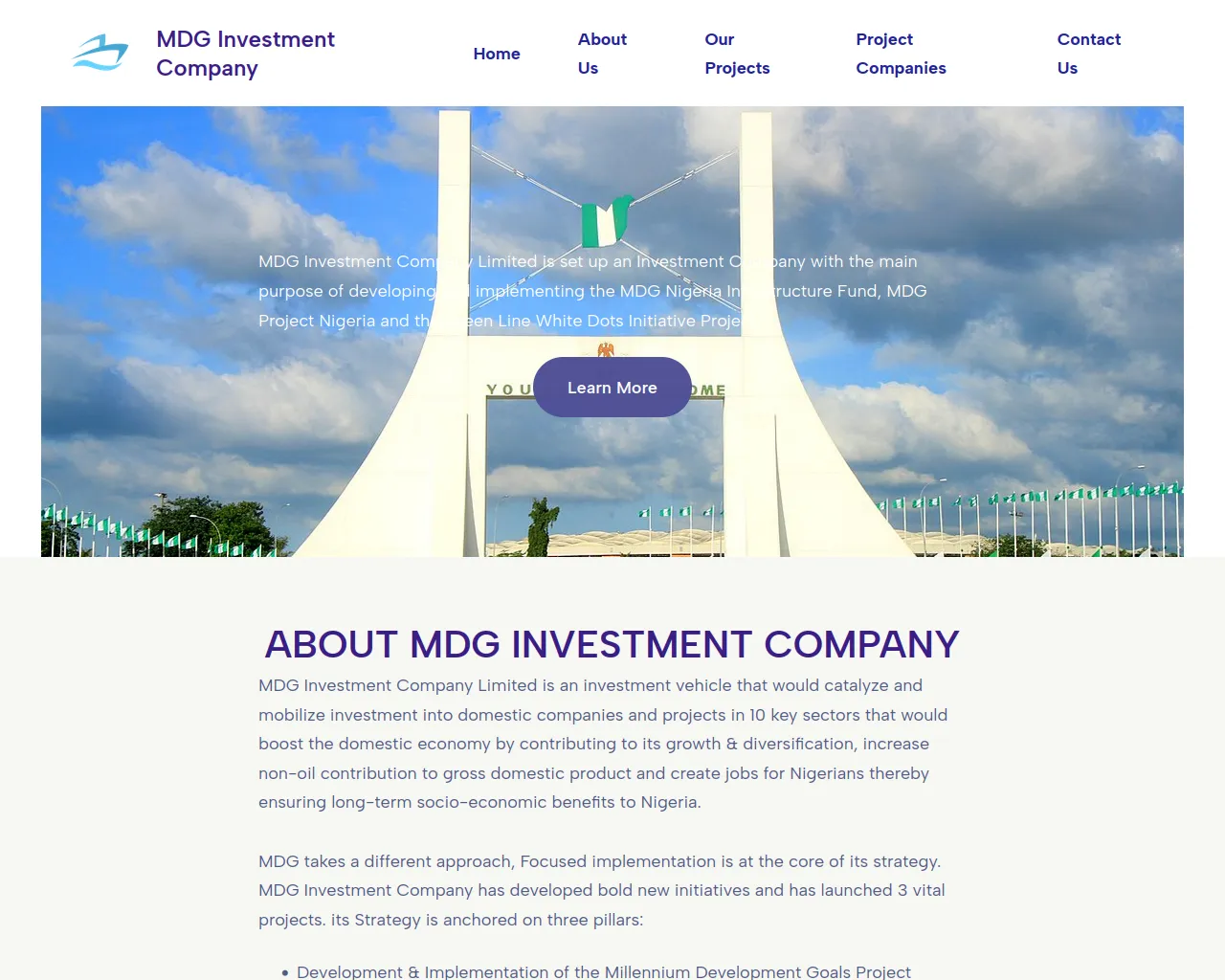 Screenshot of mdginvestmentcompany.com.ng