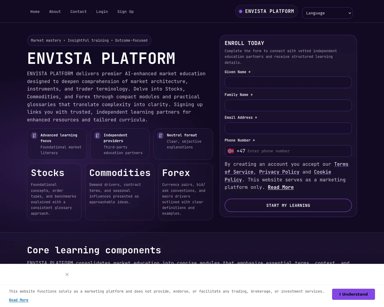 Screenshot of envistaplatform-soft.com