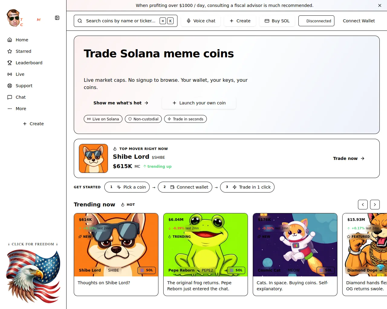 Screenshot of trading-meme-coins.fun