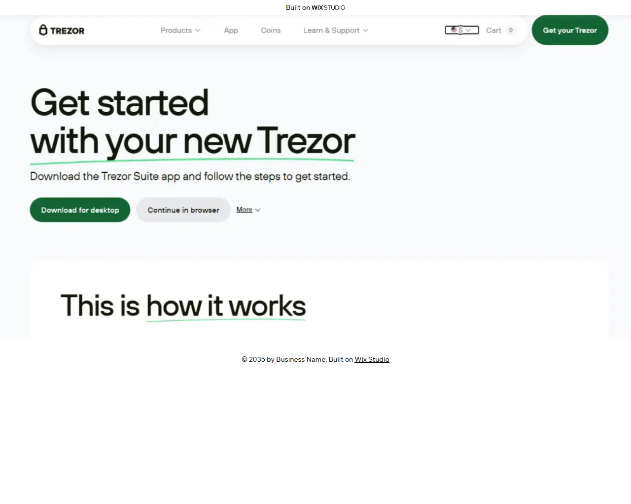 Screenshot of started-trezxio.wixstudio.com
